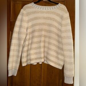 EUC Boden Metallic Lurex Silver & Beige Cream Striped Sweater Size 10